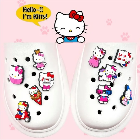🆕 10PCS Hello Kitty Kawaii Style Shoes Decoration Charms For Clogs Sanda… - Picture 3 of 8